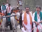TVK's Vijay took a bullock cart ride during the roadshow. (Screenshots from video (@PTI_News/X))