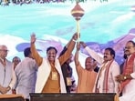 Chief minister Yogi Adityanath at an event in Bhadohi on Sunday. (PTI)