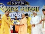 Chief minister Yogi Adityanath at the Provincial Teachers’ Dignity Workshop held as part of the All World Gayatri Pariwar’s centenary celebrations at the Ram Manohar Lohia National Law University in Lucknow. (SOURCED IMAGE)
