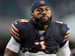 D'Andre Swift of the Chicago Bears looks on prior to the game against the Philadelphia Eagles at Soldier Field on September 28.