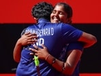 Asian Games - Aichi-Nagoya 2026 - Archery - Recurve Mixed Team  - Semifinals - Japan v India - Okazaki Central Park Multipurpose Square, Okazaki, Japan - October 2, 2026 India's Kumkum Anil Mohod and Dhiraj Bommadevara celebrate after reaching the final REUTERS/Anushree Fadnavis