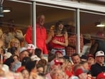 Singer Taylor Swift watches the game between the Indianapolis Colts and the Kansas City Chiefs during the first quarter against the Indianapolis Colts at Arrowhead Stadium in Kansas City, Missouri.   