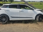 The Hyundai i20 went out of control after the firing and rammed into the pole. (HT)