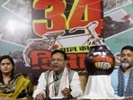 UP BJP president Pankaj Chaudhary addressing media persons in Lucknow on October 4. (HT photo)