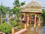 Waterlogging along the Hanumat Dham premises in Lucknow. (Deepak Gupta/HT)