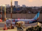 A flydubai Boeing 737 MAX 8 aircraft is pictured on the tarmac after landing at Israel's Ben Gurion Airport in Lod on September 30, 2026.