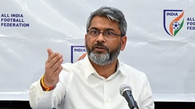 File image of Kalyan Chaubey, President -All India Football Federation at a press conference. (ANI)