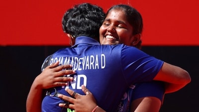 Asian Games - Aichi-Nagoya 2026 - Archery - Recurve Mixed Team  - Semifinals - Japan v India - Okazaki Central Park Multipurpose Square, Okazaki, Japan - October 2, 2026 India's Kumkum Anil Mohod and Dhiraj Bommadevara celebrate after reaching the final REUTERS/Anushree Fadnavis (REUTERS)