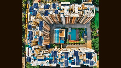 Rooftop solar panels on MJR Pearl, Bengaluru (HT) Rooftop solar panels on MJR Pearl, Bengaluru (HT)