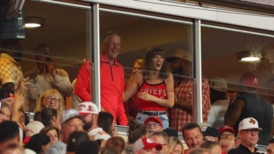 Singer Taylor Swift watches the game between the Indianapolis Colts and the Kansas City Chiefs during the first quarter against the Indianapolis Colts at Arrowhead Stadium in Kansas City, Missouri. (Getty Images via AFP)