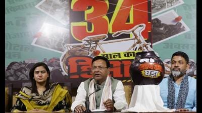 UP BJP president Pankaj Chaudhary addressing media persons in Lucknow on October 4. (HT photo) UP BJP president Pankaj Chaudhary addressing media persons in Lucknow on October 4. (HT photo)
