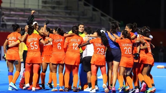 India players celebrate after winning the gold medal match against China at the Aichi-Nagoya Asian Games 2026.