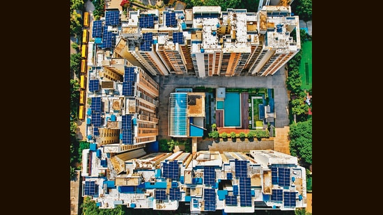 Rooftop solar panels on MJR Pearl, Bengaluru (HT)