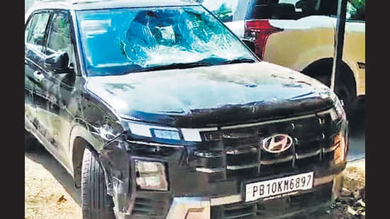 The car in Panchkula police custody on Sunday. (HT Photo)