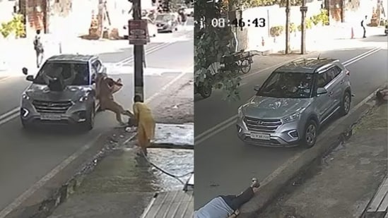 The impact of the hit was such that the man was flung into the air, while the woman fell near an electric pole on the roadside. (Screengrab)