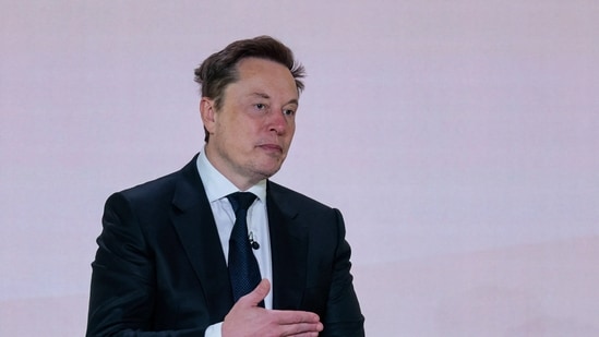 Elon Musk, CEO of Tesla and SpaceX and owner of X, formerly known as Twitter, speaks during National Design Studio's launch event for America.gov, a new AI-powered government website, at the Mellon Auditorium in Washington, D.C September 29.