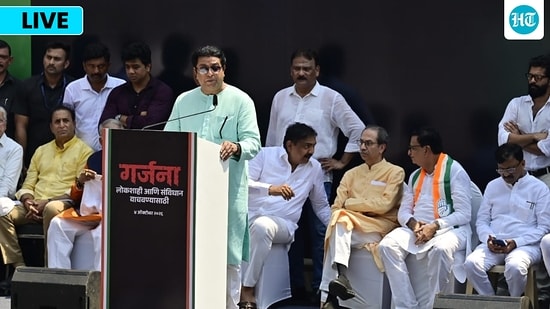 Thackeray brothers protest LIVE: MNS chief Raj Thackeray speaks, with Shiv Sena (UBT) chief Uddhav Thackeray also present during their protest against CEC Gyanesh Kumar in Mumbai.