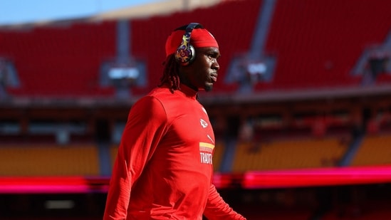 Rashee Rice of the Kansas City Chiefs warms up prior to the game at Arrowhead Stadium on September 14.