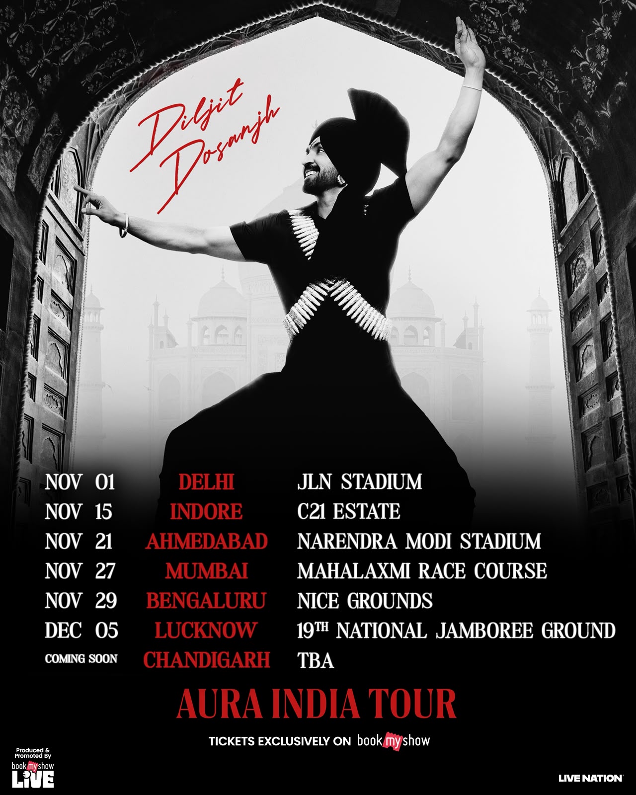 The poster for Diljit Dosanjh's Aura India Tour. The poster for Diljit Dosanjh's Aura India Tour.