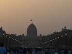 Gram it: Delhi's air quality has deteriorated and its upper range was recorded in the ‘moderate’ category on Monday, with the Air Quality Index (AQI) reaching 187. This is its highest level in nearly three months according to the Central Pollution Control Board’s (CPCB) 24-hour bulletin. Amid such rising pollution levels, here's a hazy view of the Rashtrapati Bhavan as witnessed on Sunday. (Photo: Sanjeev Verma/Hindustan Times)