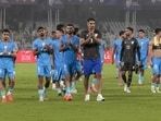 India footballers acknowledge the crowd after their friendly against Brazil in Kolkata on October 3, 2026. (PTI)