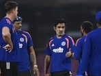 Indian cricket team head coach Gautam Gambhir along with the team staff during training in Lucknow. (Deepak Gupta/HT)