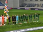The Irish team bowed their heads during the Israeli national anthem.