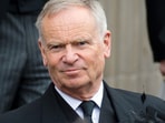 British author and former MP Jeffrey Archer leaves St Paul's Cathedral at the end of British former prime minister Margaret Thatchers ceremonial funeral in central London on April 17, 2013.(AFP)
