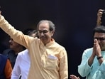MNS chief Raj Thackeray and Shivsena (UBT) chief Uddhav Thackeray at the ‘Garjana Morcha’ on Sunday (Anshuman Poyrekar/HT Photo)