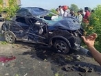 Mangled remains of the car after the accident in Kakori area of Lucknow. (Sourced)