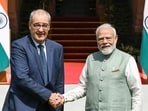  Prime Minister Narendra Modi meets Swiss Confederation President Guy Parmelin at Hyderabad House in New Delhi.