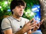 Karl Deisseroth, one of the three recipients of the 2026 Nobel Prize in medicine, answers questions at home on Monday, Oct. 5, 2026, in Stanford, Calif. (AP Photo/Noah Berger)