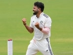 East Zone's Mukesh Kumar celebrates for the wicket of South Zone's Mohmed Siraj on day 4 of the Duleep Trophy 2026-27 final cricket match between South Zone and East Zone