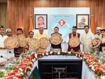 Uttarakhand Chief Minister Pushkar Singh Dhami attends a cabinet meeting in Banbasa, near the India-Nepal border, in Champawat district, Uttarakhand.