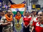 Boxer Parveen Hooda at the IGI airport in New Delhi. Boxer Parveen Hooda at the IGI airport in New Delhi.