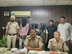 The three accused in police custody on Sunday. (HT Photo)