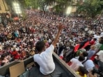 In this image posted on Oct 2, Cockroach Janta Party (CJP) founder Abhijeet Dipke waves to supporters during a protest by CJP against chief election commissioner (CEC) Gyanesh Kumar