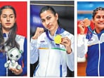 From left to right: Squash player Anahat Singh, boxer Lovlina Borgohain, MMA athlete Suchika Tariyal. 