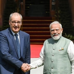  Prime Minister Narendra Modi meets Swiss Confederation President Guy Parmelin at Hyderabad House in New Delhi.