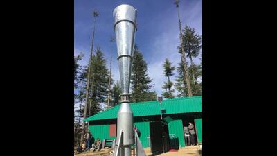 A machine that generates shock waves to disrupt formation of hailstones in clouds, according to the makers of the machine. A machine that generates shock waves to disrupt formation of hailstones in clouds, according to the makers of the machine.