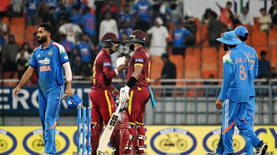 India and West Indies teams after the final ODI. (Rahul Singh) India and West Indies teams after the final ODI. (Rahul Singh)