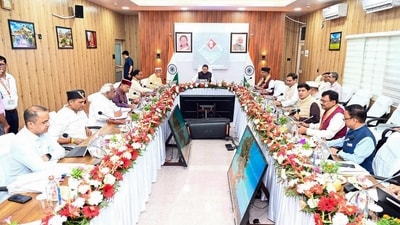 Uttarakhand Chief Minister Pushkar Singh Dhami during a state cabinet meeting. (@pushkardhami) Uttarakhand Chief Minister Pushkar Singh Dhami during a state cabinet meeting. (@pushkardhami)