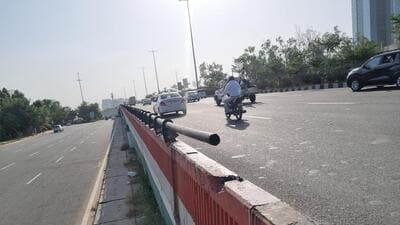 At several locations, the ends of the safety pipes are now exposed and pose a danger to commuters, said police. (HT Photo)