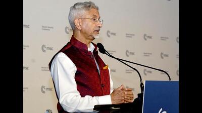 Foreign minister S Jaishankar’s speech at the Munich Security Conference signals India’s graduation from words to action, especially as geopolitical deadlocks appear in different parts of the world today and superpowers no longer bring any semblance of order and stability. (@DrSJaishankar X/ANI)