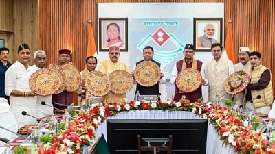 Uttarakhand Chief Minister Pushkar Singh Dhami attends a cabinet meeting in Banbasa, near the India-Nepal border, in Champawat district, Uttarakhand. (@pushkardhami) Uttarakhand Chief Minister Pushkar Singh Dhami attends a cabinet meeting in Banbasa, near the India-Nepal border, in Champawat district, Uttarakhand. (@pushkardhami)