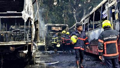 Though the reasons and chain of events leading to the incident are under probe, sources in the BEST said that the fire may have been sparked by a half-burnt cigarette butt (Raju Shinde/HT Photo)