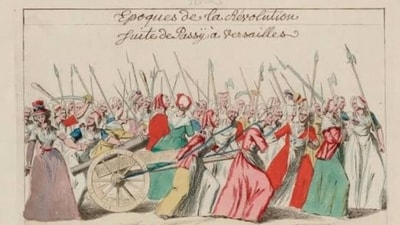 On October 5, 1789, a procession of women marched to Versailles. (Wikipedia) On October 5, 1789, a procession of women marched to Versailles. (Wikipedia)