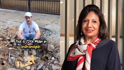 Kiran Mazumdar-Shaw weighs in on Bengaluru footpath issues. (Left: Instagram/@caleb_friesen, Right: Bloomberg) Kiran Mazumdar-Shaw weighs in on Bengaluru footpath issues. (Left: Instagram/@caleb_friesen, Right: Bloomberg)