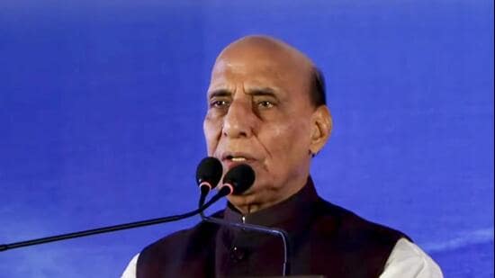 Defence minister Rajnath Singh (in pic) and road transport and highways minister Nitin Gadkari will inaugurate technology and innovation conference in Pune on October 8. (PTI)