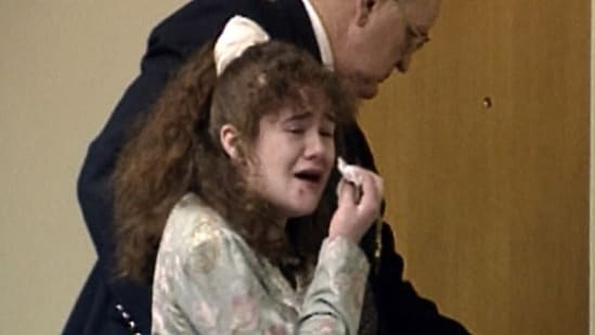 In this image from video provided by WBIR-TV, Christa Pike cries after being sentenced to death on March 30, 1996 in Knoxville, Tenn. (WBIR-TV via AP) (WBIR-TV via AP)